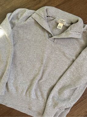 L.L. Bean Light Gray Cotton Shawl-Collar Sweater